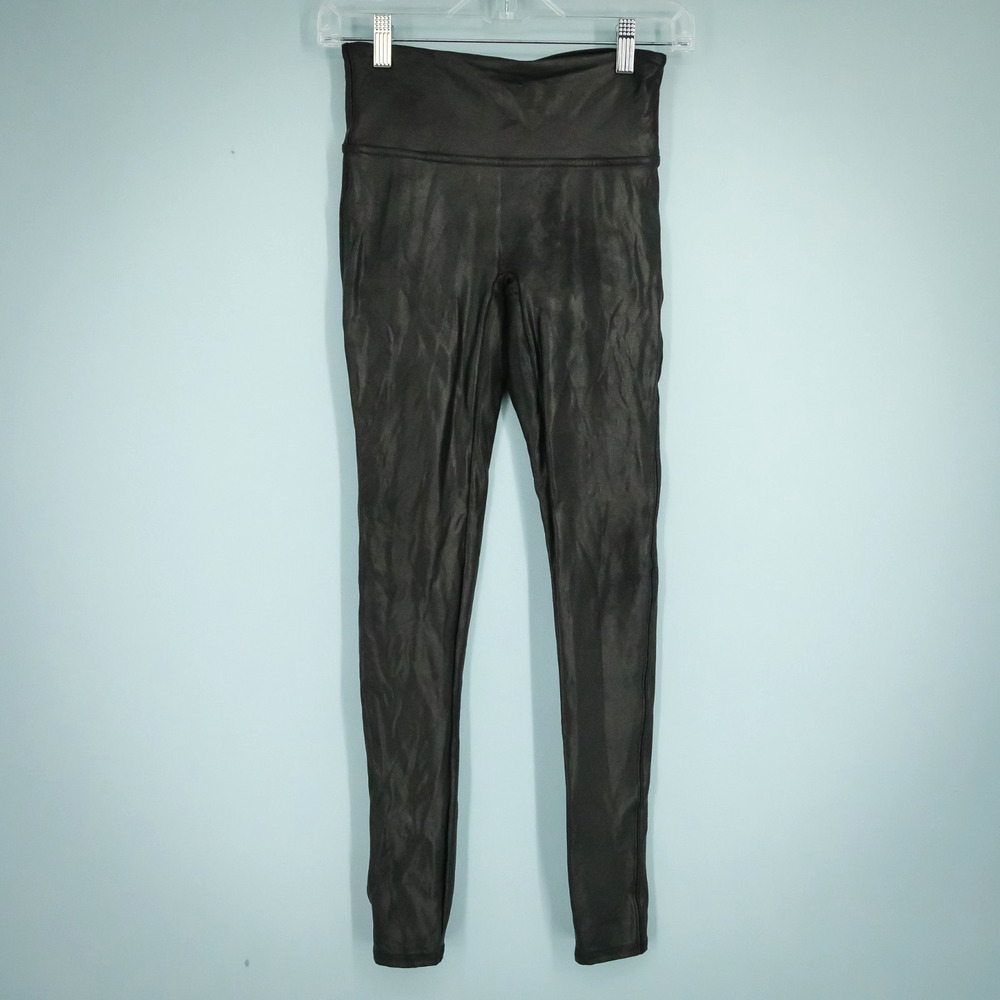 Spanx Size Small Black Faux Leather Pull On Full Length Knit Leggings 2437